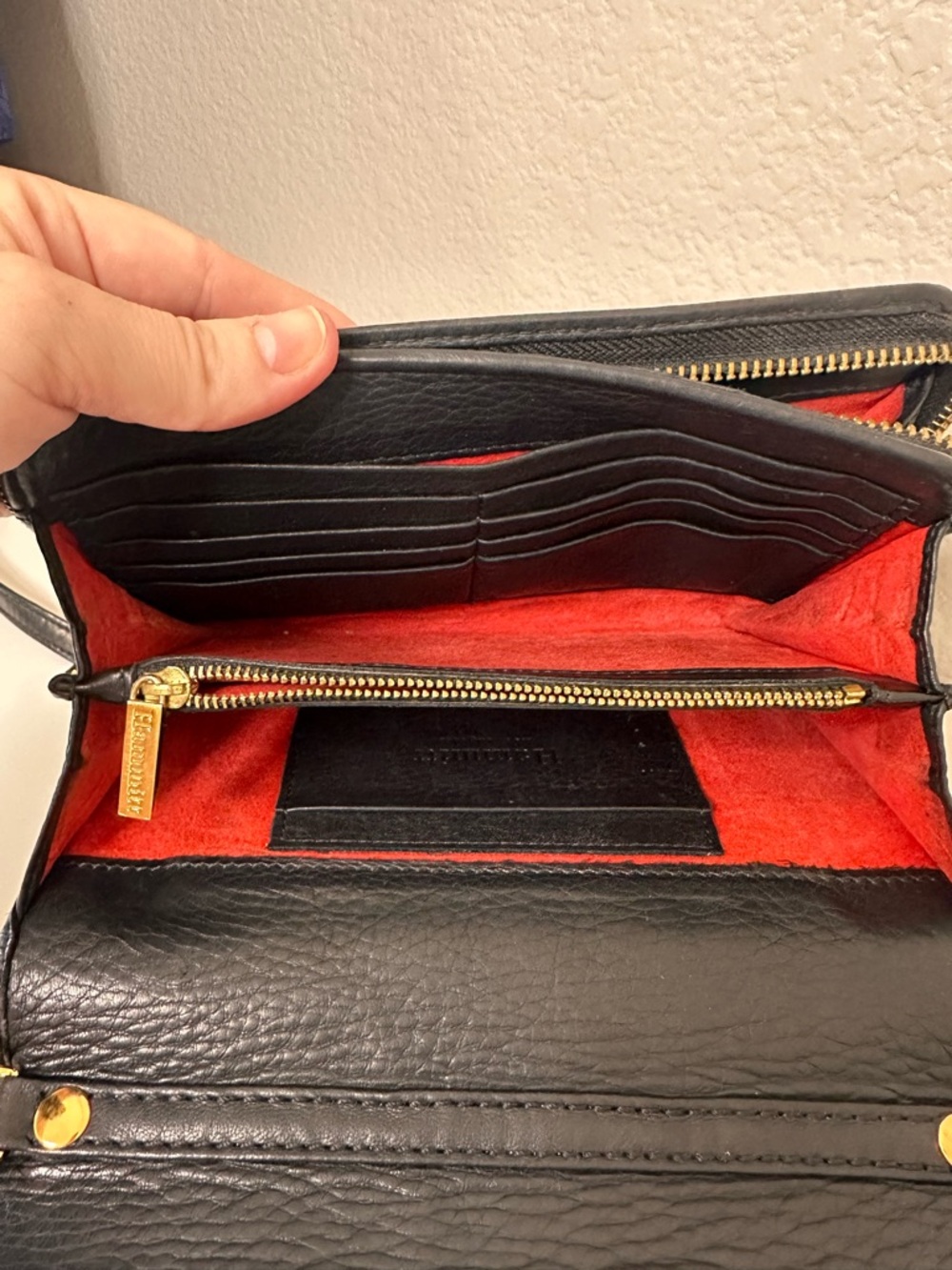 Hammitt Black Leather Crossbody Bag with Red Suede Interior Removable Strap - Picture 7 of 14